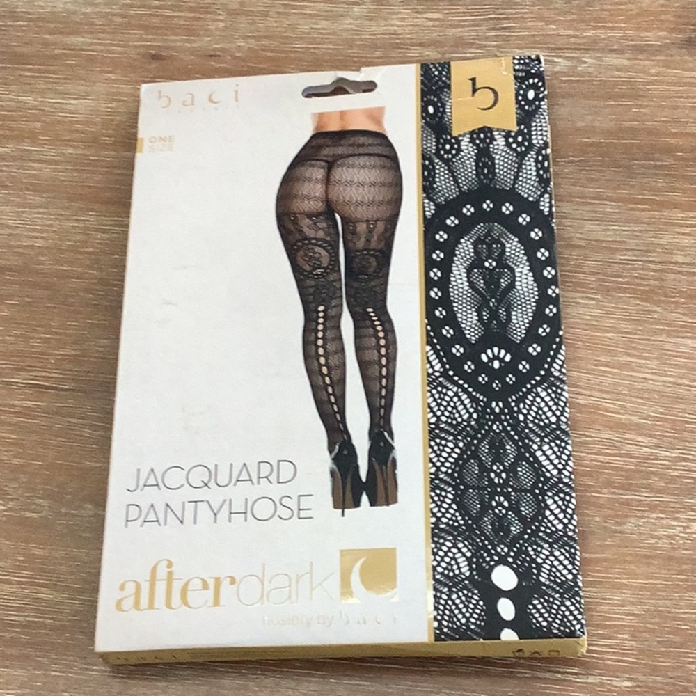 NEW BACI Lingerie Jacquard Pantyhose Black One Size